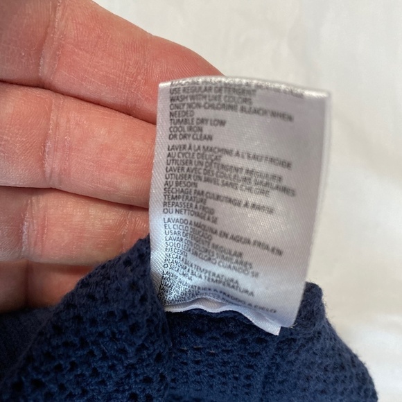 H by Halston Women's Loose Knit Navy See-through Short Sleeve Sweater Top 2XL - Picture 5 of 8